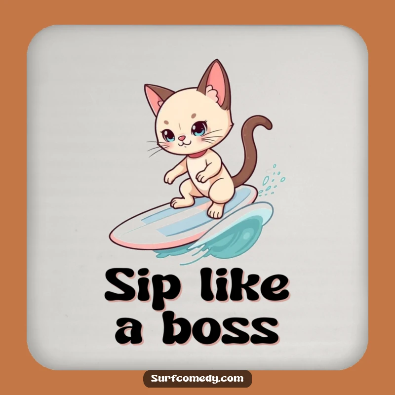 Funny Siamese Cat Surfer Coaster: Cool Cat on Swell - Stylish Funny Gift!
