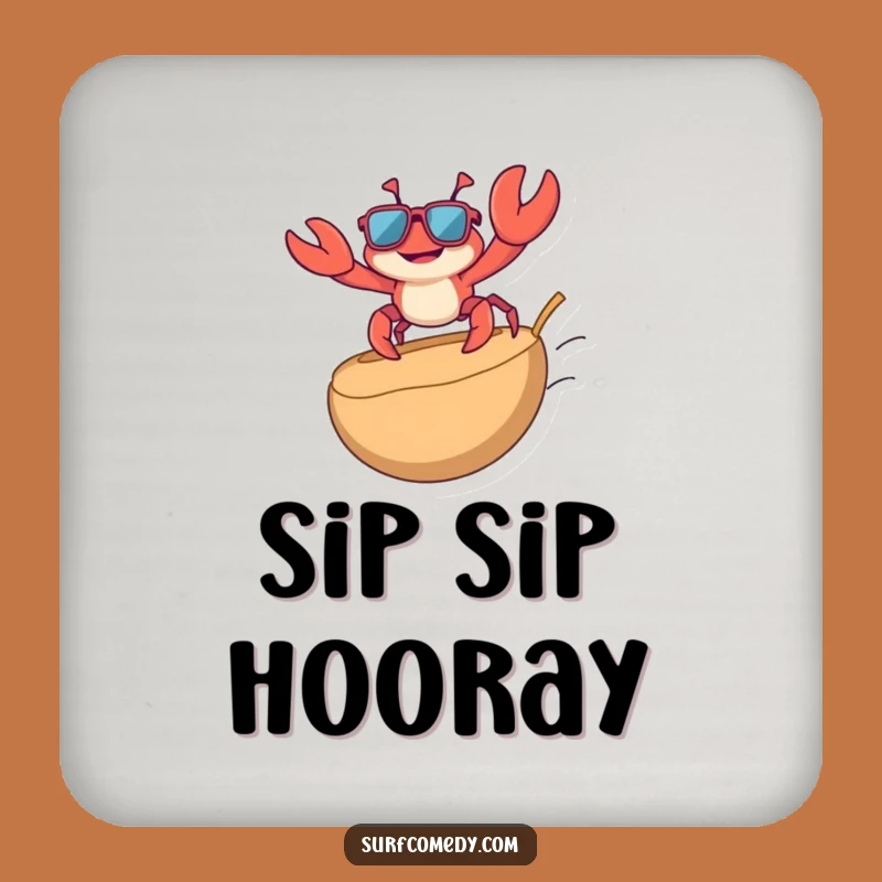 Funny Crab Surfing Drink Coasters - Protect Surfaces with Beach Humor