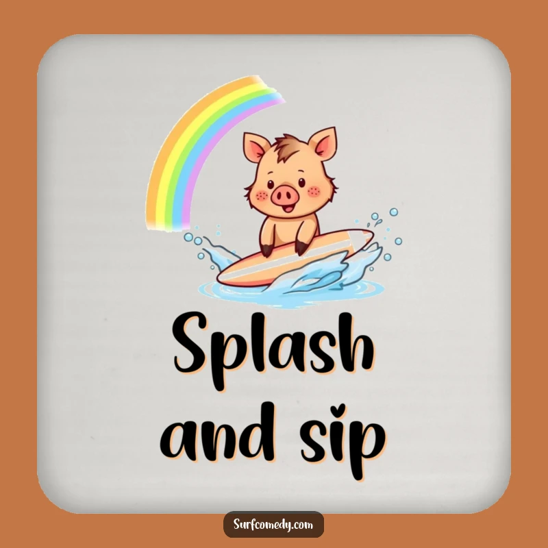 Funny Boar Surfer Coaster: Rainbow Splash Delight - Stylish Funny Gift!