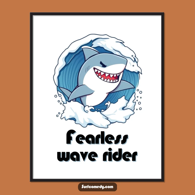 Funny Shark Surf Poster: Determined Wave Carver Art, Whimsical Ocean Decor Gift