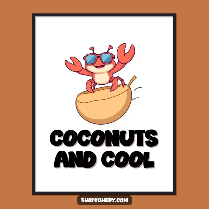 Funny Crab Surfing Poster - Quirky Beach Wall Art