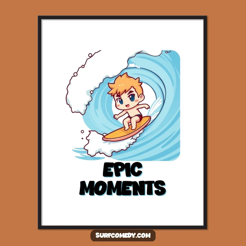 Funny Kawaii Big Wave Surfer Poster: Inspiring Ocean Art for Daredevils