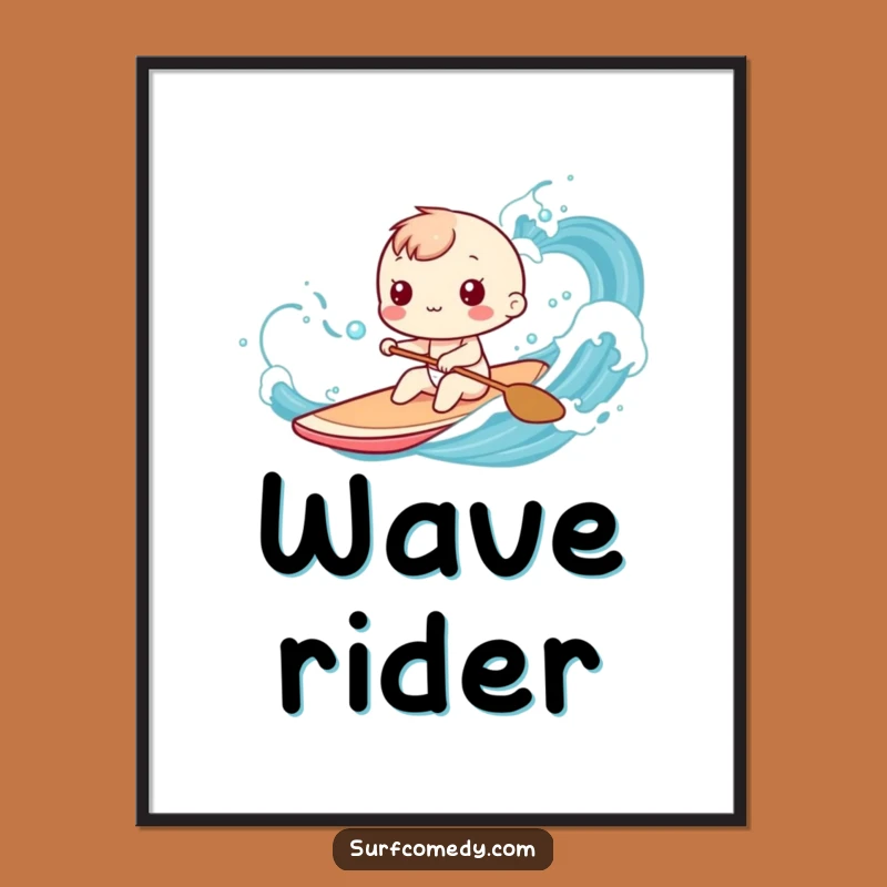 Funny Kawaii Ocean Paddler Poster: Serene Beach Art for Coastal Decor