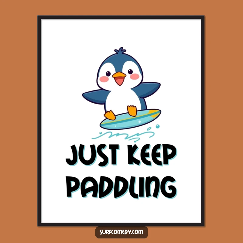 Funny Penguin Surfer Poster: Whimsical Arctic Art and Hilarious Wall Decor Gift