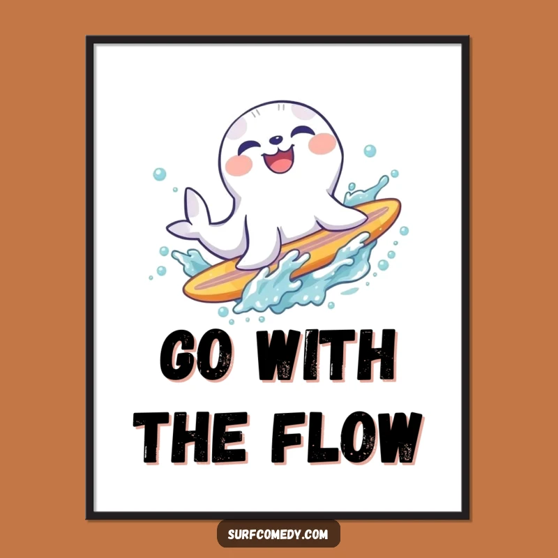 Funny Seal Surf Poster: Splashy Slide Art, Whimsical Beach Decor Gift