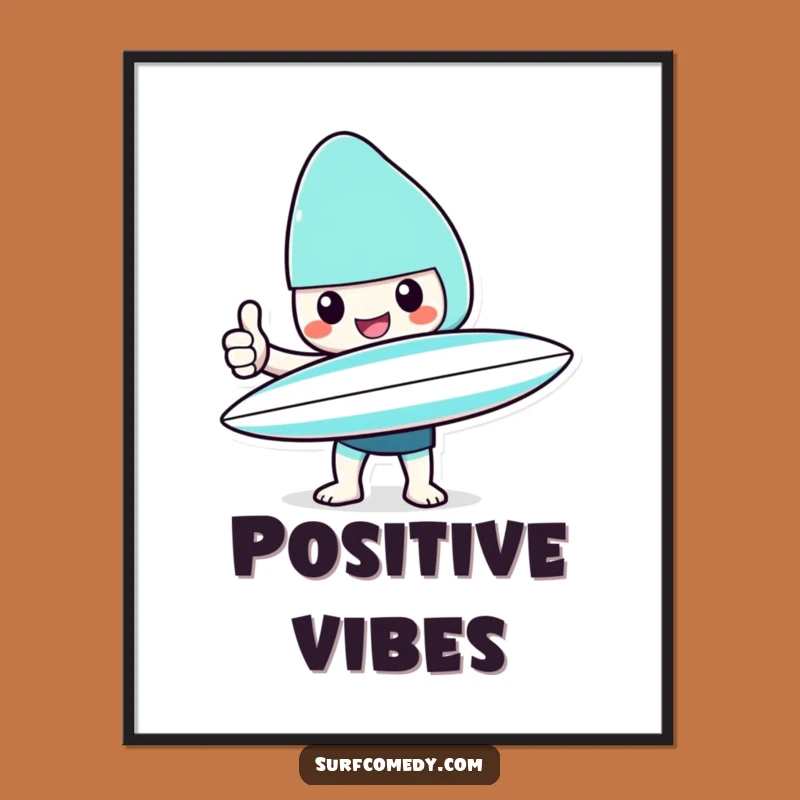 Funny Kawaii Surfer Thumbs Up Poster: Cheerful Beach Art for Vibes