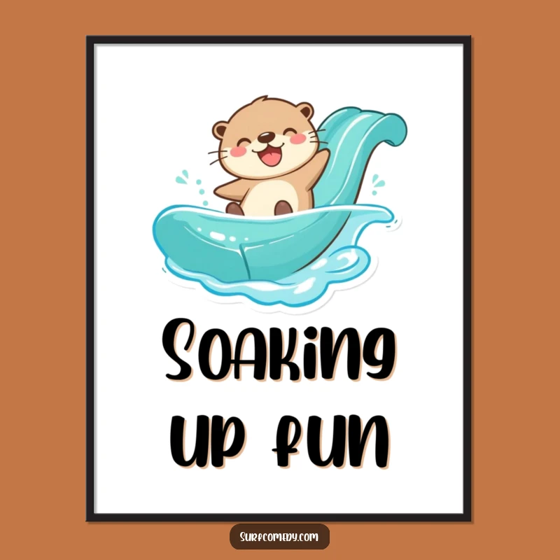 Funny Otter Water Slide Poster: Joyful Aquatic Art and Splashy Wall Decor Gift