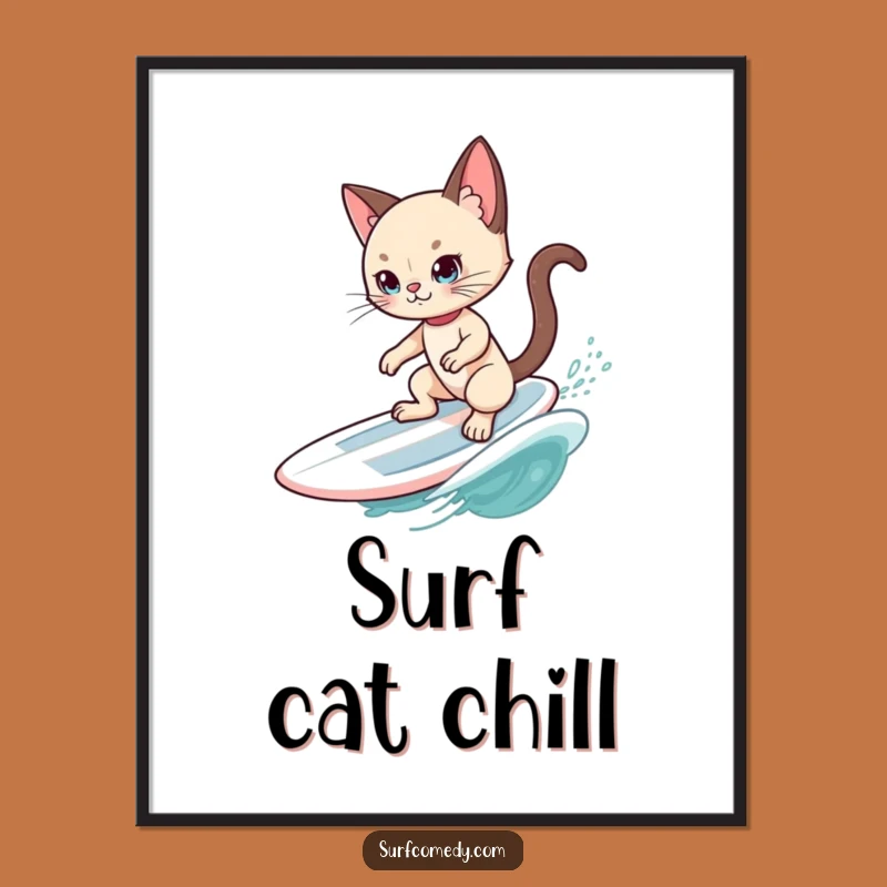 Funny Siamese Cat Surfer Poster: Cool Cat on Wave - Stylish Funny Gift!