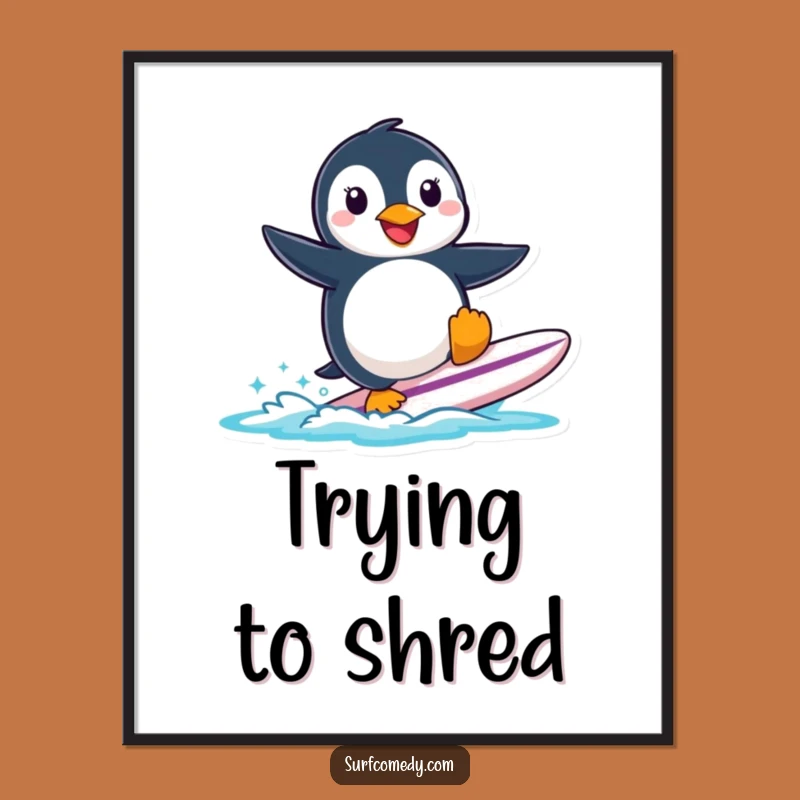 Funny Penguin Surfing Poster: Make Your Walls Waddle with Laughter