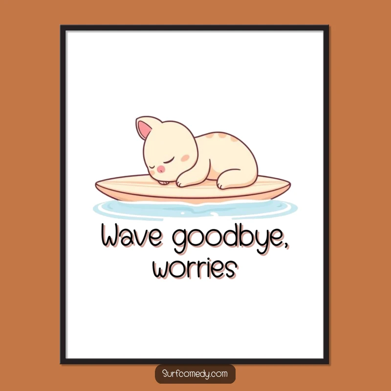 Funny Ocean Nap Poster - Art Print of Sleepy Animal on Surfboard