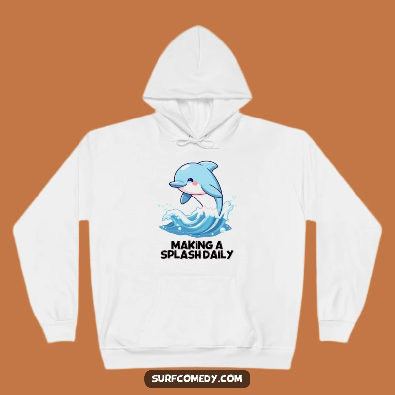 Funny Kawaii Dolphin Leaping Hoodie, Cozy Ocean Adventure Sweatshirt