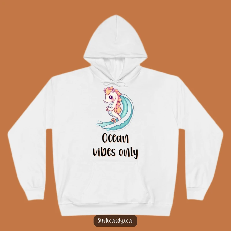 Cozy Funny Kawaii Seahorse Wave Hoodie - Warm Ocean Gift