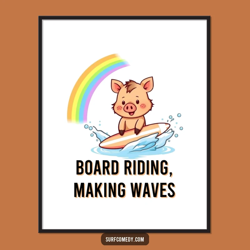 Free Printable Boar Surfer Wall Art - Rainbow Splashing Boar Funny Downloadable Home Decor