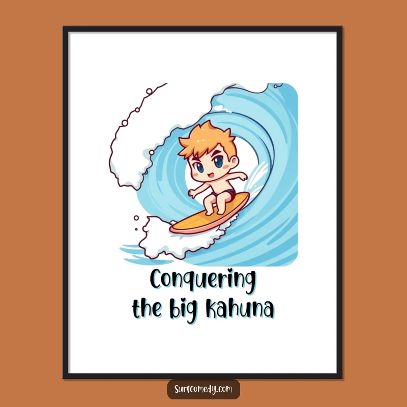 Funny Free Printable Wall Art: Determined Kawaii Surfer Giant Wave Downloadable Art