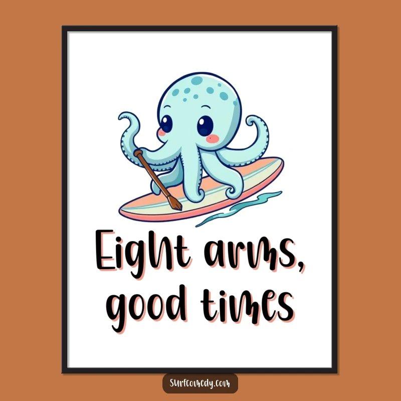 Free Printable Wall Art: Octopus Surf Pro - Funny Downloadable Decor!