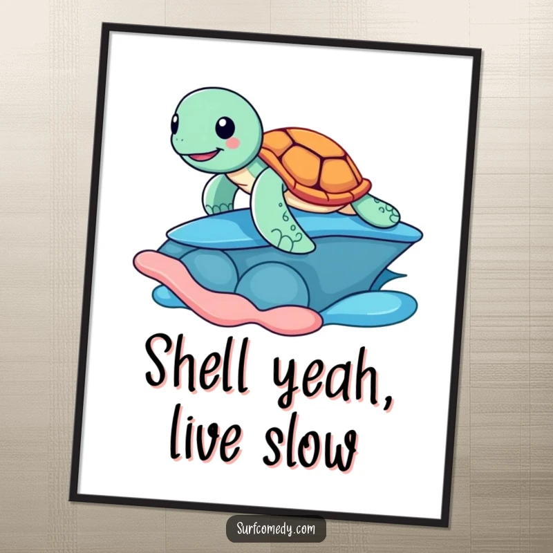 Funny Free Printable Sea Turtle Wall Art, a cheerful turtle riding a colorful shell, embodying laid-back cool.