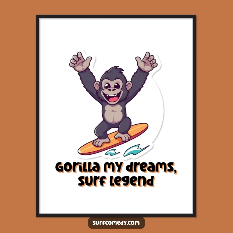 Free Printable Gorilla Surfer Wall Art - Joyful Gorilla Victory Funny Downloadable Home Decor