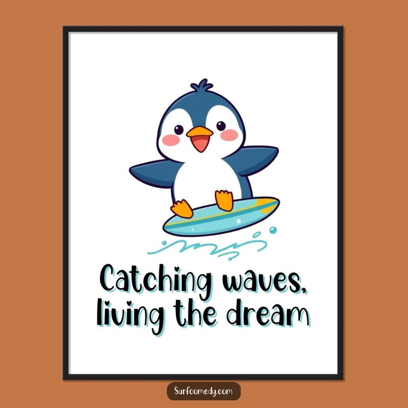 Free Printable Penguin Surfing Wall Art - Funny Downloadable Decor for Any Room