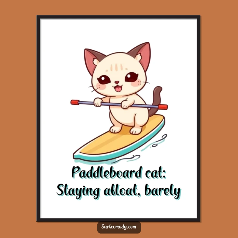 Funny Free Printable Wall Art: Cat Paddleboard Balance Downloadable Art