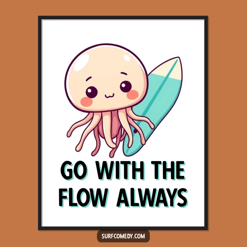 Funny Free Printable Wall Art: Kawaii Jellyfish & Surfboard - Coastal Ocean Decor