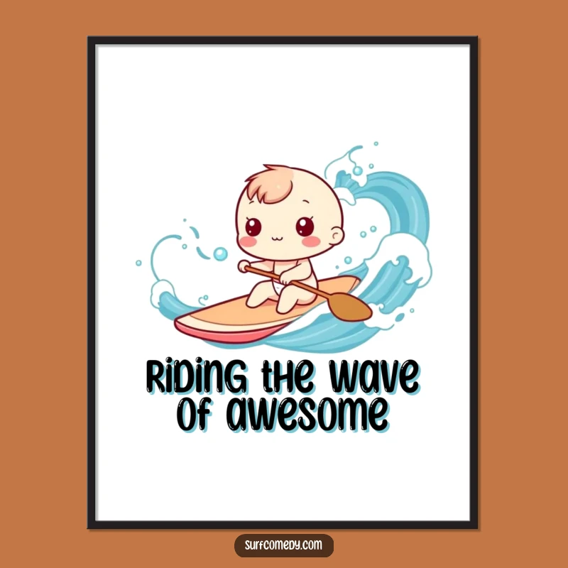 Funny Free Printable Wall Art: Kawaii Surfer Paddling Waves Downloadable Art