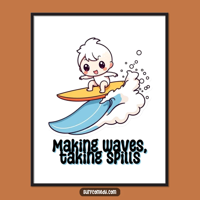 Funny Free Printable Wall Art: Kawaii Surfer Wipeout Splash Downloadable Art