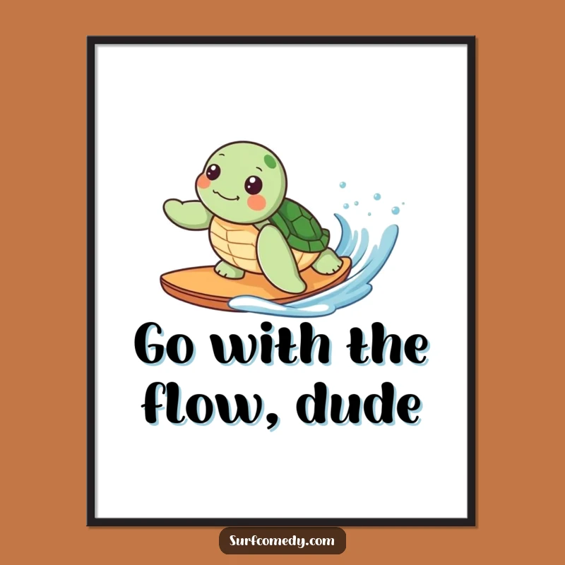 Funny Free Printable Wall Art: Kawaii Turtle Surfing - Downloadable Decor