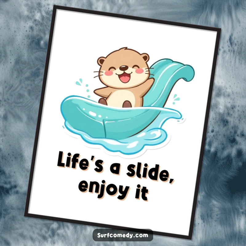 Funny Free Printable Wall Art: A joyful otter slides down a water slide, bringing playful energy to the room.