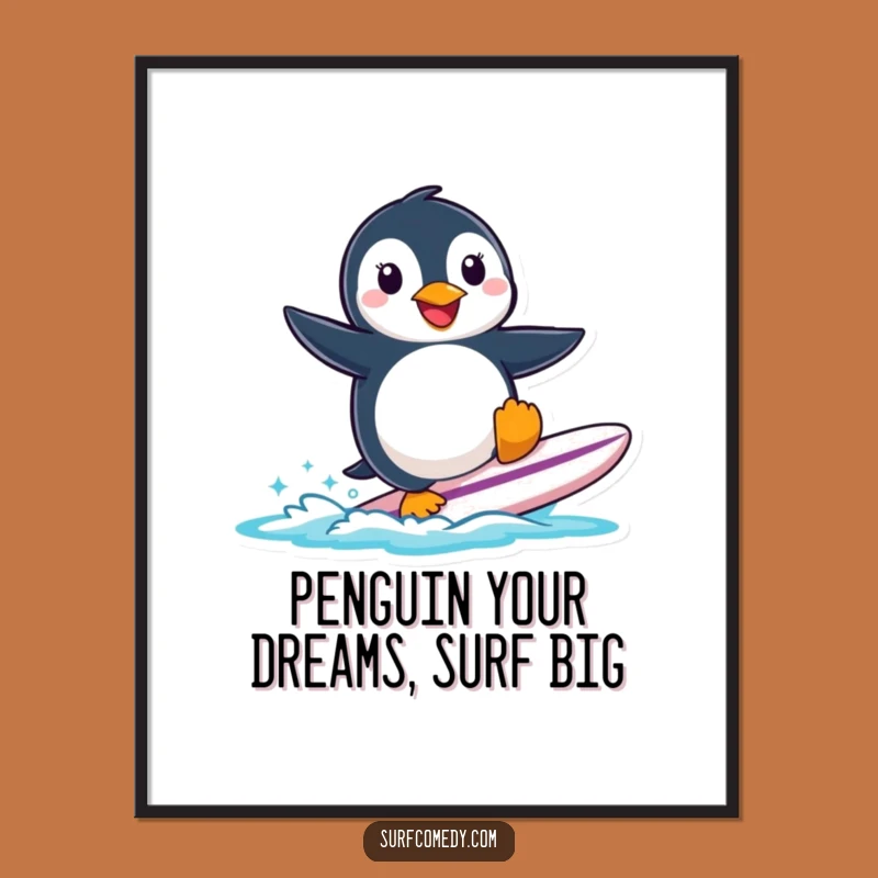 Free Printable Surfer Penguin Wall Art - Cute Penguin Decor Downloadable