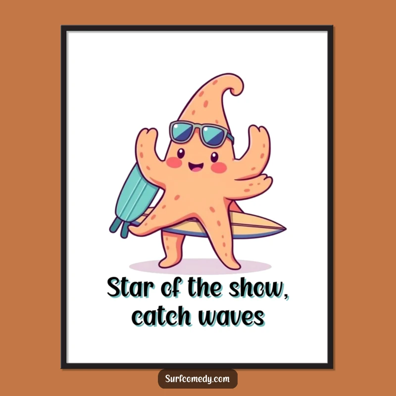 Funny Free Printable Wall Art: Starfish Surfer - Downloadable Decor