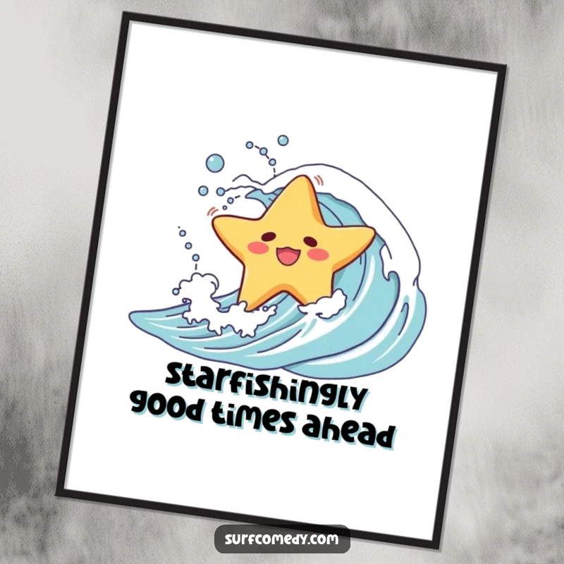 Funny Free Printable Wall Art of a starfish character's comical wipeout on a wave, capturing a moment of hilarious aquatic chaos.
