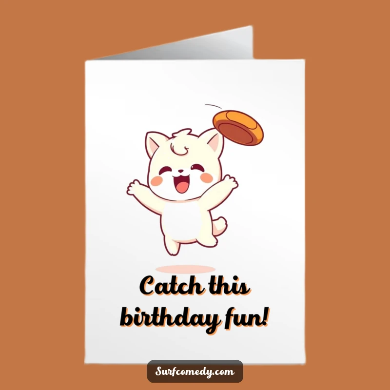 Free Printable Birthday Card: Funny Kawaii Frisbee Catcher for Laughter!