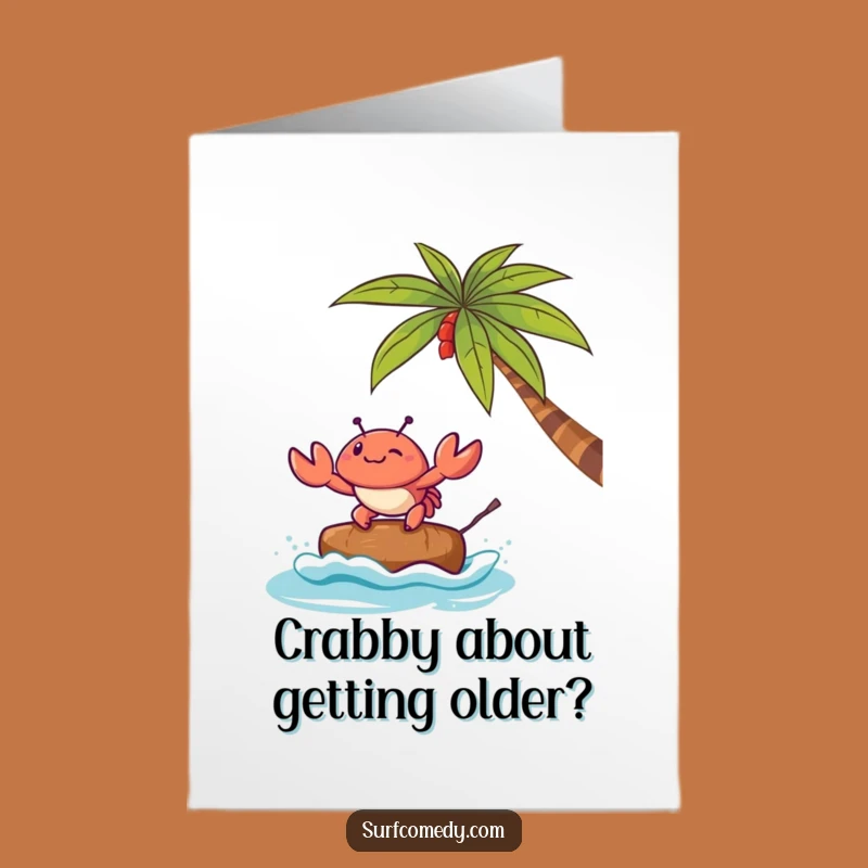 Free Printable Birthday Card: Kawaii Crab Surf Funny Downloadable Gift