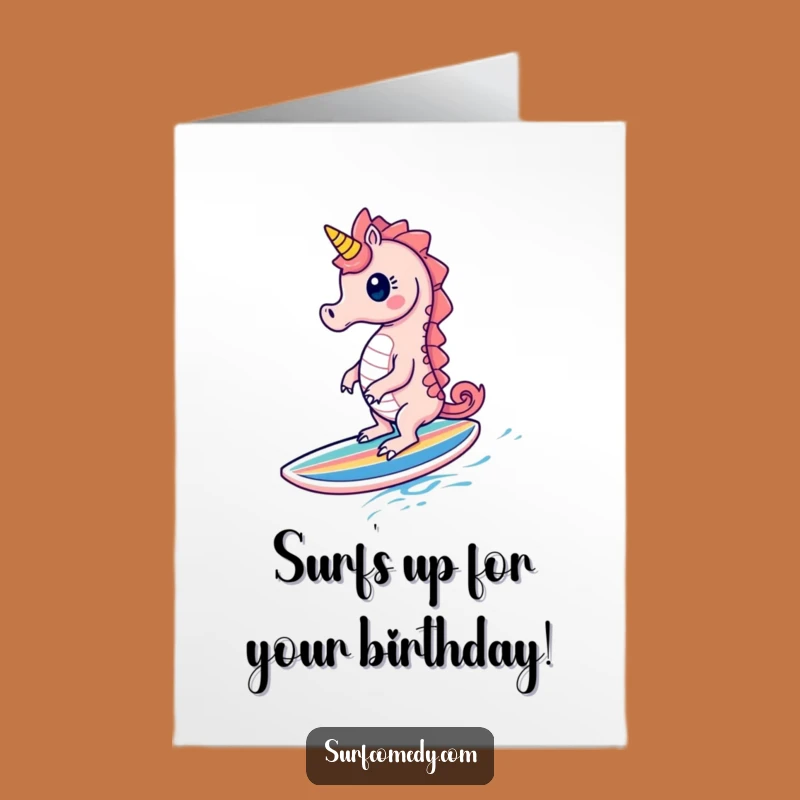 Free Printable Birthday Card: Seahorse Surfboard - Fun Downloadable Gift!