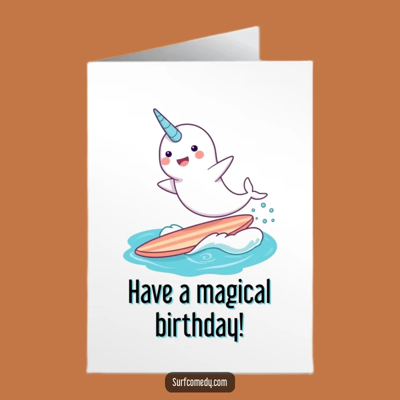 Free Printable Birthday Card: Whimsical Narwhal Surfer Gift, Fun Downloadable