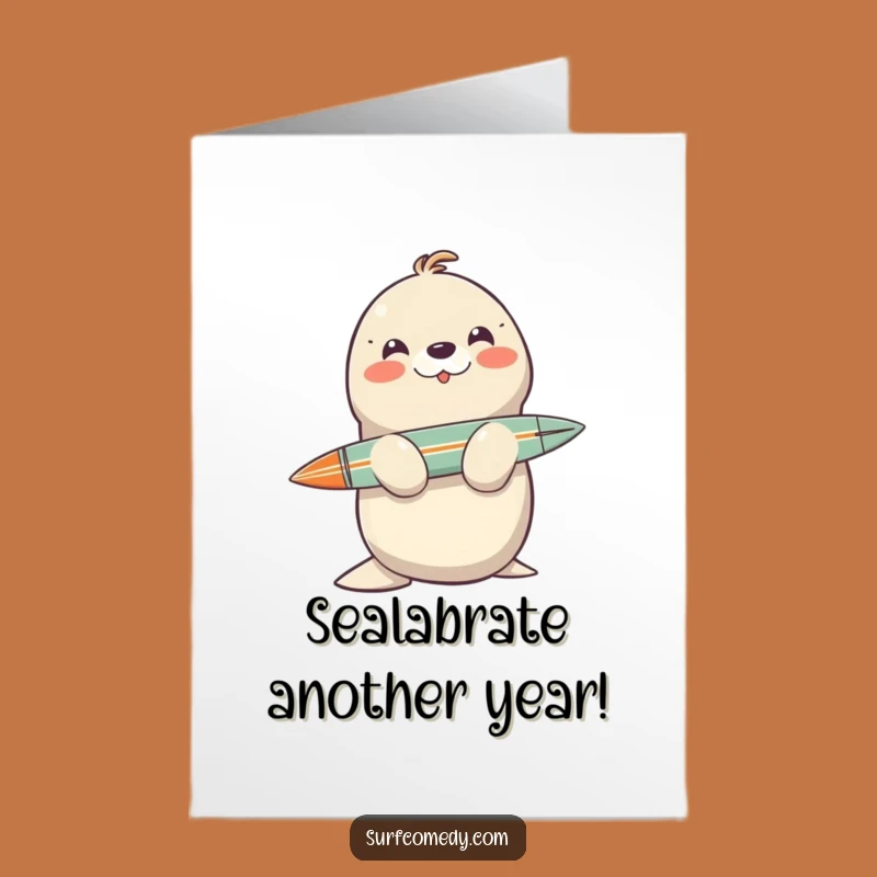 Free Printable Seal Birthday Card: Funny Downloadable Gift for Surfer Friends