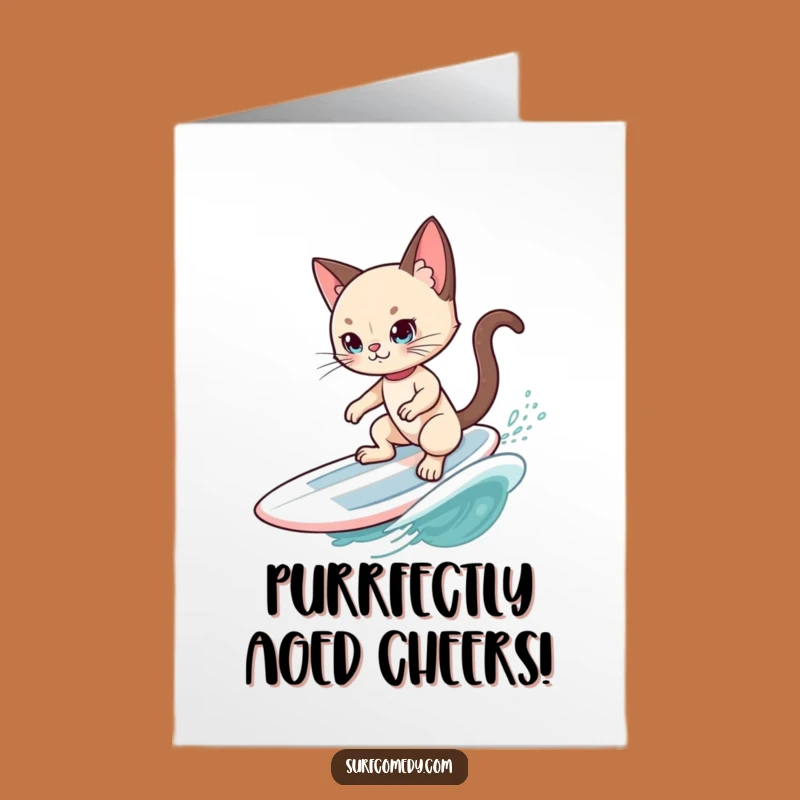 Free Printable Siamese Cat Surfer Birthday Card - Cool Cat Catching Swell Funny Downloadable Gift