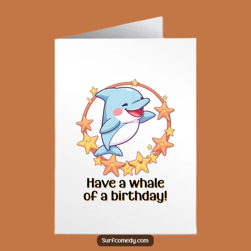 Free Printable Funny Dolphin Hoop Birthday Card - Downloadable DIY Gift for Ocean Lovers