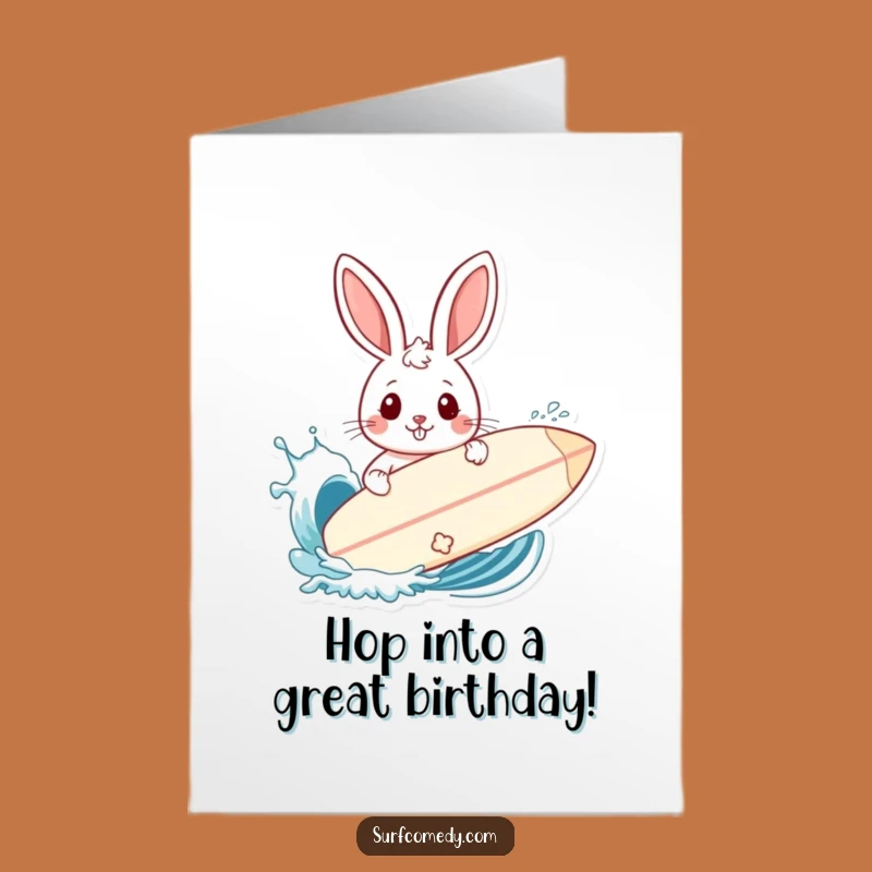Free Printable Birthday Card: Bunny Surfer Shield - Funny Wave Dodge Birthday Gift