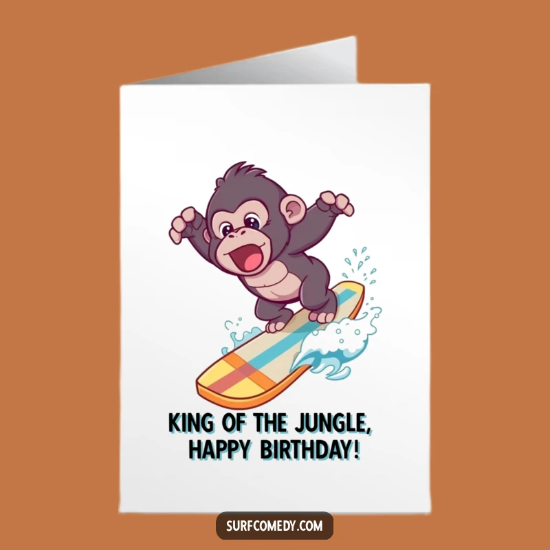 Free Printable Birthday Card: Funny Gorilla Surfer Dive - Hilarious Downloadable Gift