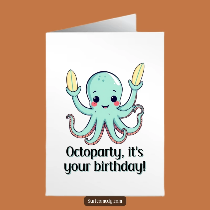 Free Printable Octopus Birthday Card: Juggling Fun Downloadable Gift for Surfers