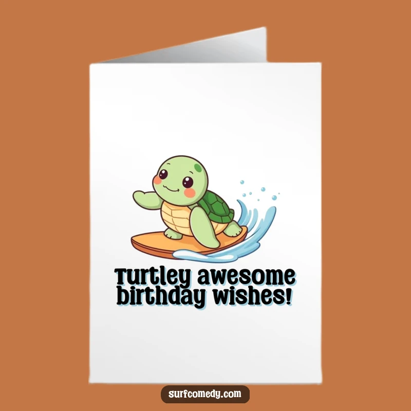 Free Printable Birthday Card: Kawaii Turtle Surfing - Fun Downloadable Gift