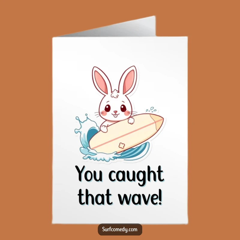 Free Printable Congrats Card: Bunny Surfer Deflects - Clever Win Downloadable Gift
