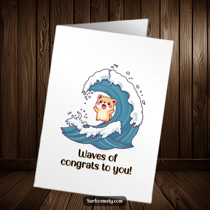 Funny Free Printable Congratulations Card: Surprised animal airborne from a rogue wave, unexpected and humorous.