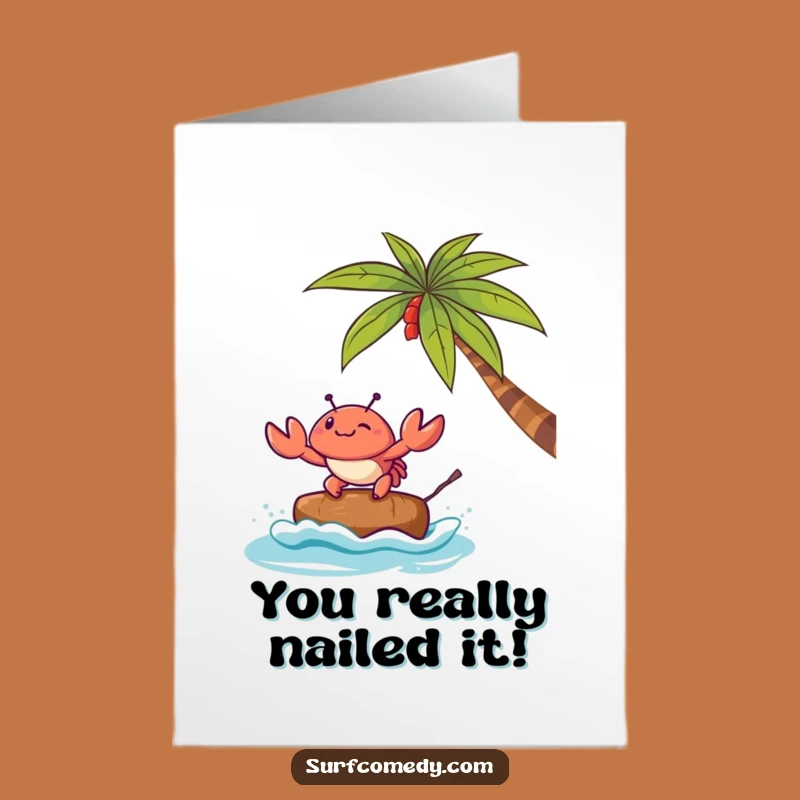 Free Printable Congratulations Card: Kawaii Crab Surf Funny Downloadable Gift