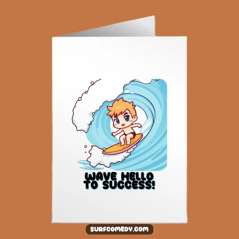 Free Printable Congrats Card: Determined Kawaii Surfer Conquers Wave Funny Downloadable Gift