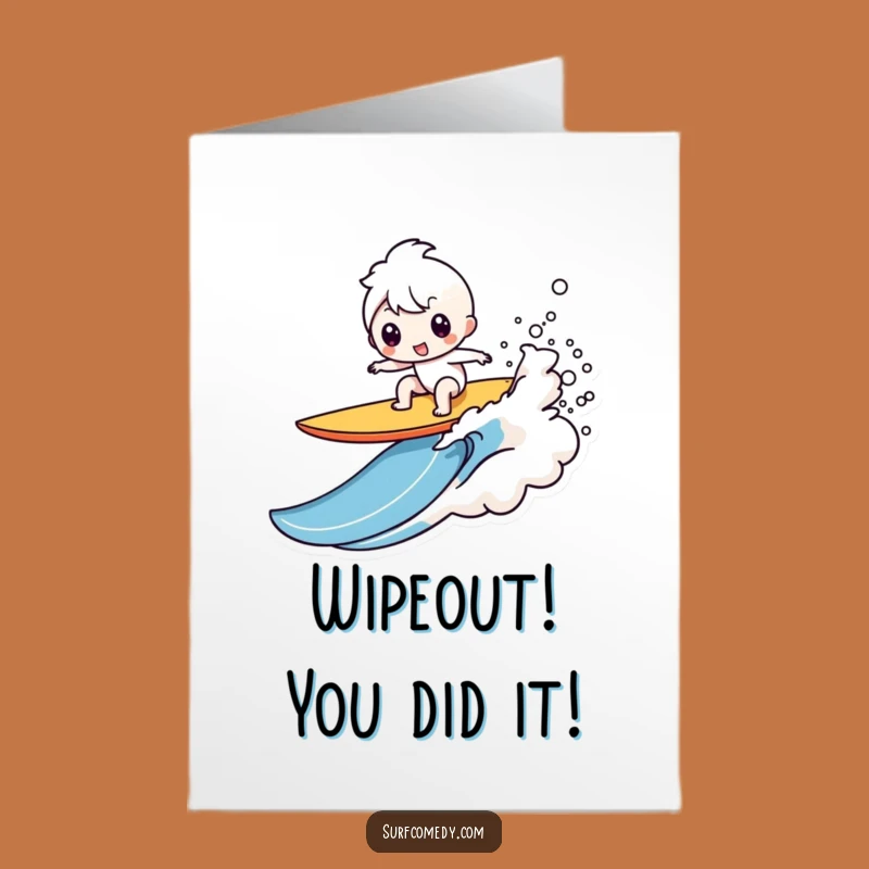 Free Printable Congrats Card: Kawaii Surfer Wipeout Funny Unexpected Success Downloadable Gift