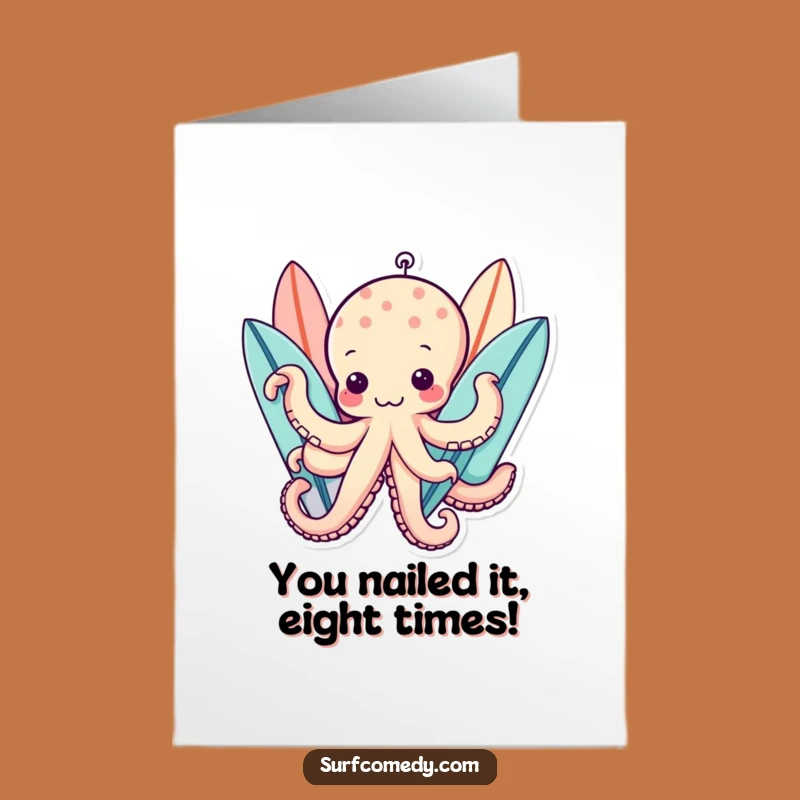 Free Printable Congrats Card: Octopus Surfer - Celebrate Success Download