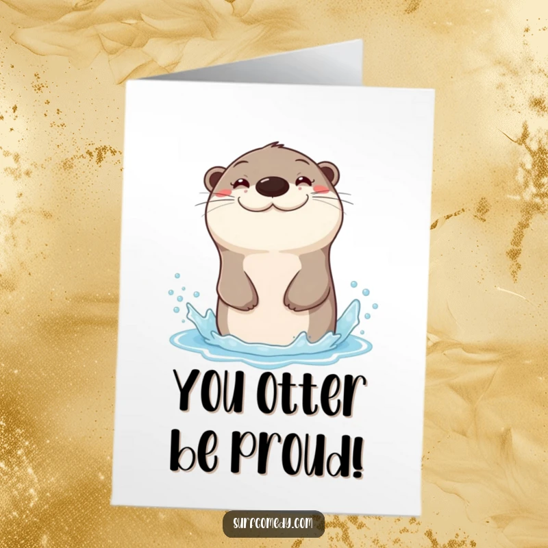 Funny Free Printable Congratulations Card: Sea otter sliding down a water spray, celebrating their fantastic achievement.