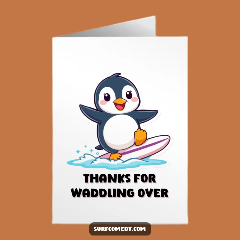 Free Printable Surfer Penguin Thank You Card - Cute Downloadable Appreciation Greeting